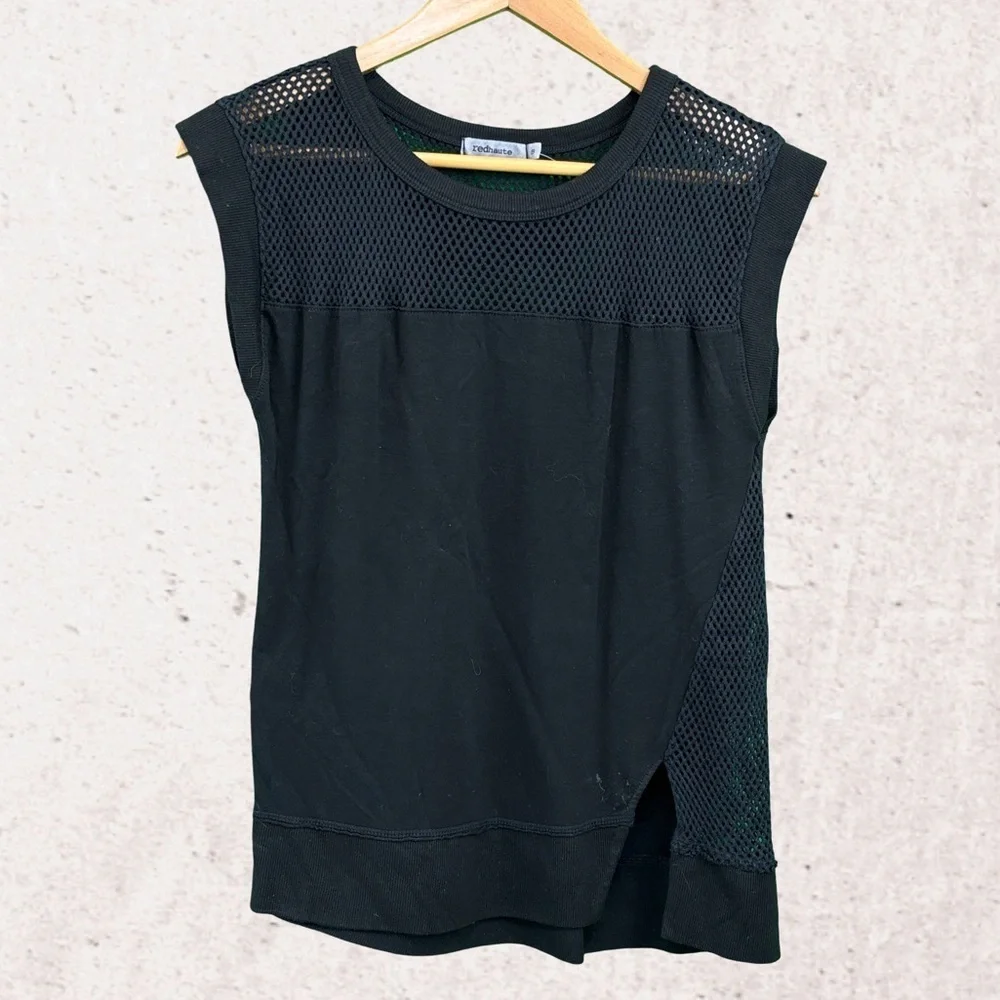 Red Haute Black Sleeveless Muscle Tee with Cut Out Design
